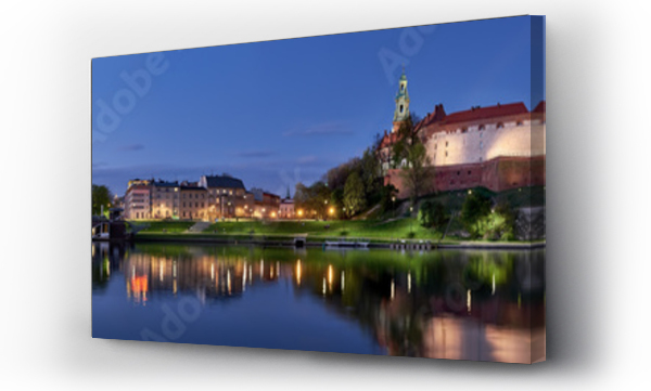 Polska, Kraków, Wzgórze Wawelskie nocą, widok panoramiczny