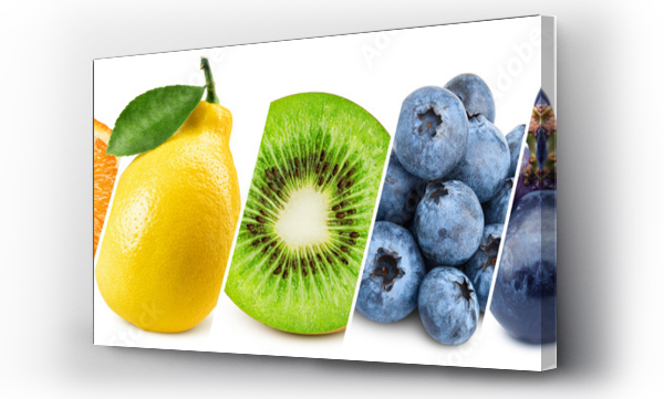 Kolaż świeżych owoców kolorowych, zdrowej żywności koncepcji
